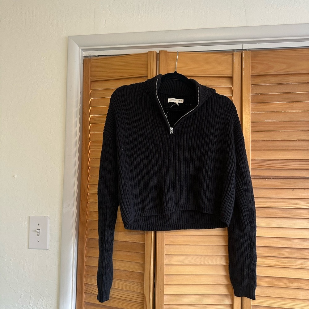 Aeropostale Black Ribbed Half-Zip Sweater